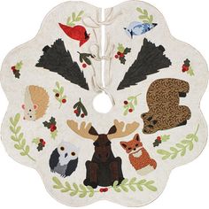 Woodland Critters Tree Skirt Kit IN HOUSE Fusible Applique, Woodland Critters, Raw Edge Applique, Festive Design, Woodland Creatures, Tree Skirt, Pattern Fabric, Quilt Top, Scalloped Edge