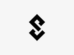 the letter s is made up of two intersecting shapes, one black and one white