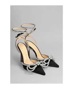 Mach & Mach Pumps In Black Satin | italist Luxury Heels With Satin Bow And Pointed Toe, Glamorous Pointed Toe Heels With Bow, Luxury High Heels With Satin Bow, Party Heels With Satin Bow, Glamorous Heels With Satin Bow For Events, Party Heels With Ankle Strap And Satin Bow, Evening Heels With Satin Bow, Party Heels With Satin Bow And Ankle Strap, Glamorous Black Heels With Bow