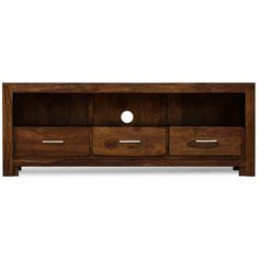 the sideboard is made from wood and has three drawers on one side, two open doors