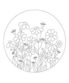 a drawing of flowers in a circle on a white background