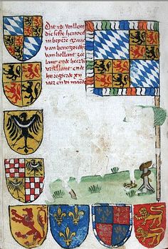 an old book with several coats of arms on it