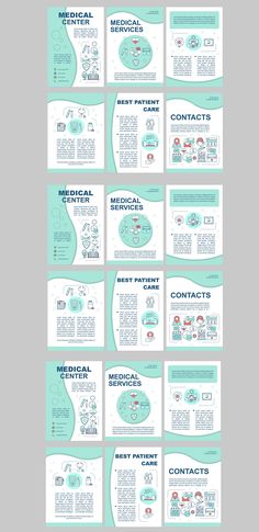 the medical services brochure is shown in blue and green colors, with an image of