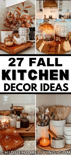 kitchen decor ideas that are easy to do in the fall and winter months, including pumpkins