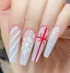 Pretty Fingernails, Nail Noel, Festive Nails, Candy Cane Nails, Winter Nails Acrylic, Cute Christmas Nails, Christmas Gel Nails, Nails Christmas, Snowflake Nails