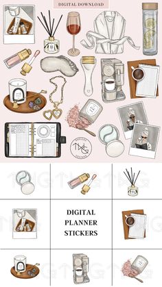 the digital planner sticker is shown with various items