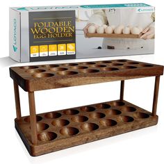 the wooden egg holder is ready to be used as a stand for an egg tray