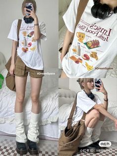 Outfits With Shorts Korean, Summer Shojo Outfits, 6th Dimension Clothing, Yotsuba Core Outfits, Summer Outfits Acubi, Himekaji Outfits Summer, Summer Clothes Korean Style, Summer Outfits Asian, Juminocore Outfit