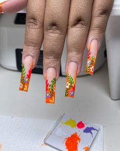 Savanna Walker on Instagram: "Don’t these just scream Vacay😩😍💅🏽🌸 I love how these turned out!   #vacationnails  #nailart  #naildesign  #frenchies #summernails  #longnails  #colorfulnails" Artistic Nail Art, Nail Tek, Business Nails, Pedicure Ideas, Medium Nails, Nail Tutorial, Fancy Nails Designs