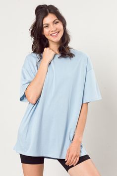 Oversize Solid Tee, Blue :: NEW ARRIVALS :: The Blue Door Boutique Oversized Tshirt Pjs Aesthetic, Blue Relaxed Fit Comfortable T-shirt, Oversized Blue T-shirt For Everyday, Oversized Casual T-shirt For Loungewear, Comfortable Blue T-shirt For Everyday, Oversized Comfortable Tops, Comfy Blue Cotton Tops, Blue Comfortable Relaxed Fit T-shirt, Casual Cotton Tops With Curved Hem