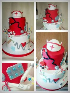 a collage of photos showing different types of medical equipment on top of a cake