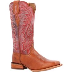 Introducing the women’s Durango® Arena Pro™ western boot in Tawny/English Rose. This 13-inch pull-on fashionable style is full-grain leather with leather underlay in the pull straps. Inside it has a leather lining, Durango® X-Pand System™ which is a hidden gore expansion for universal fit and easy on/off, and the Durango® X-Treme Comfort Footbed™. It has a cushion flex insole with rigid rear foot stabilizer, nylon shank and a rolled shank area. The outsole is hand pegged and nailed genuine leath Brown Western Boots, Durango Boots, Western Ankle Boots, Closed Toe Shoes, Square Toe Heels, English Rose, Western Boot, Buckle Boots, Goodyear Welt