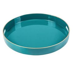 a blue tray with gold rim