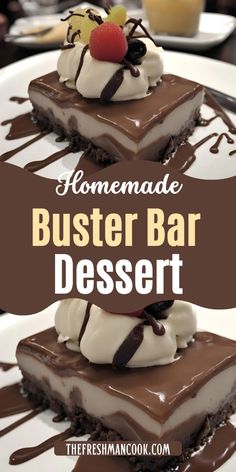 homemade buster bar dessert on a white plate