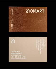 two business cards with the word omart on one side and an omart on the other