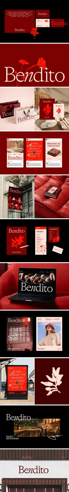 Dive into the exquisite brand identity of Bendito Patisserie, crafted by Gustavo Lima. This design marries classic elegance with modern sophistication, featuring rich reds, delicate floral motifs, and luxurious typography.  🌟🍫- Fivestar Branding Agency Is A Design and Branding Agency. This Work Belongs to The Accredited Artist and Is Curated For Inspiration Only #BusinessDesign #Branding #PatisserieBranding #BrandIdentity #DesignInspiration #BrandingInspo #VisualStorytelling #IdentityDesign Elegant Branding Design Visual Identity, Luxurious Typography, Brand Identity Design Luxury, Elegant Branding Design, Bakery Branding Design, Fashion Logo Inspiration, Red Branding, Sophisticated Branding, Red Luxury