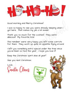 thank you Letter from Santa on Christmas morning for cookies, nice list letter from Santa Claus A Letter From Santa To Kids, Santa Notes To Kids, Letter From Santa To Kids Free Printable, Santa Claus Letterhead, Santa Claus Letter Template