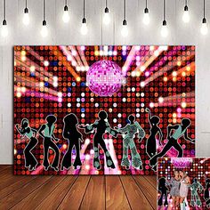 an image of people dancing on the dance floor in front of a disco ball wall mural