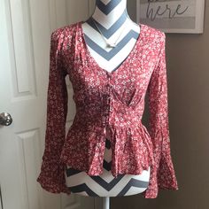 2/$30 Sale! Nwt Francescas Ls Red Floral Button Up Blouse! Brand New With The Tags Attached!! Really Cute Boho Feel!! Flowy Button-up Top For Spring, Fall Flowy Red Blouse, Flowy Red Blouse For Fall, Spring Red Fitted Blouse, Red Flowy Tops For Fall, Fitted Red Blouse For Spring, Flowy Red Tops For Fall, Red Long Sleeve Blouse For Day Out, Fitted Red Tops For Spring