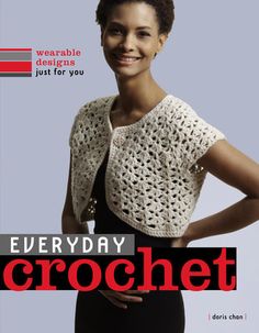 the cover of everyday crochet, featuring a smiling woman in black and white