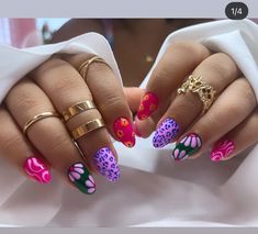 #nails #nailart #nailsofinstagram #u #manicure #beauty #nail #gelnails #nailsoftheday #nailsonfleek #nailstagram #nailsart #nailstyle #instanails #naildesign #acrylicnails #nailsdesign #inspire #naildesigns #love #nailswag #as #nailpolish #nailtech #unhas #gel #nailsnailsnails #nailartist #fashion #gelpolish Fun Teacher Nails, Funky Nail Designs Acrylics, Funky Colorful Nails, Christmas Character Nails, Retro Christmas Nails, Busy Nails, Funky Christmas Nails, Eccentric Nails, Patchwork Nails