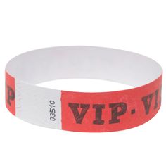 a red and white wristband with the word'vap - v'on it