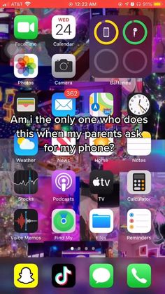 an iphone screen with the text, and icons above it that says, am i the only one who does this when my parents ask for any phone?