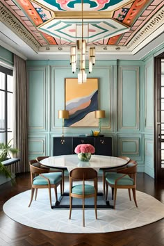 How to Decorate a Colorful Dining Room Dining Room Colour Schemes, Dining Room Colors, Dining Room Ideas, Dining Room Interiors, Elegant Dining Room, Dining Room Inspiration, Elegant Dining, Blue Walls, Modern Dining Room