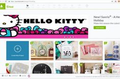 the website for hello kitty is displayed with many pictures and words on it's screen