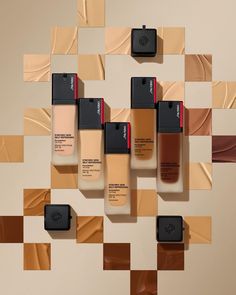 Sheglam Foundation Balm, Foundation Product Shoot, Suqqu Cream Foundation, Korean Makeup Advertisement, Shiseido Foundation, Shiseido Makeup, Cosmetics Photography, Foundation Shades