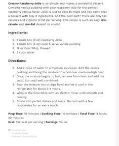 the recipe for cremey raspberry jello is shown in this screenshot