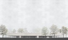 an architectural rendering of a building surrounded by trees