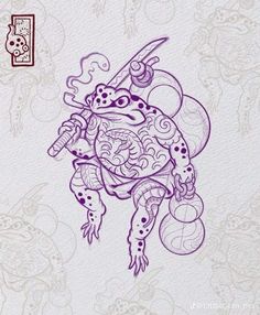 Traditional Japanese Tattoo Flash, Tree Frog Tattoos, Japanese Leg Tattoo, Japanese Snake Tattoo, Frog Tattoo, Surreal Tattoo, Ancient Drawings, Frog Illustration