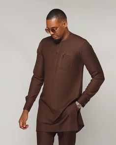 Formal Long Sleeve Brown Kurta, African Print For Men, Kaftan Suit, Senator Styles For Men, African Men Clothing, Men Kaftan, Dashiki For Men, Costume Africain