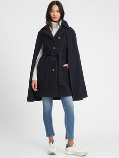 Petite Italian Melton Cape | Banana Republic Fabulous Clothes, Cape Coat, The Seasons, Petite Size, Sweater Jacket, Banana Republic, Wool Blend, Coats For Women, Cape