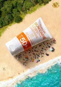 an aerial view of sunscreen on the beach