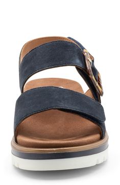 Adjustable straps create a customized fit in a slingback suede sandal grounded by a cushioned footbed and flexible platform sole. 1 1/2" heel Adjustable hook-and-loop straps Cushioned footbed with arch support HighSoft technology combines smooth, soft leather, a highly flexible outer sole and a padded inner sole for an indescribably comfortable walking experience Leather upper and lining/synthetic sole Imported Suede Slingback Sandals With Buckle Closure, Best Walking Sandals, Walking Sandals, Perfume Gift Sets, Perfume Gift, Fragrance Gift, Italy Vacation, Fragrance Gift Set, Fragrance Design