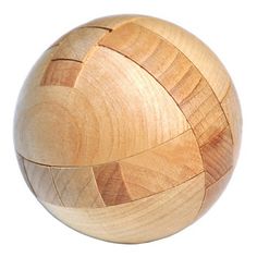 a wooden puzzle ball on a white background