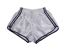 "Genuine French Army PT Sport Shorts White with dark navy stripes on both sides; silky Slightly see-through Unisex New/never issued genuine army surplus Manufactured 1990s and have been in storage since; made in France Composition: 100% polyamide Lightweight, elastic waist with drawstring, back pocket Classic design, true vintage, they've got that retro feel & look Available sizes: XXS - up to 26\" (68cm) waist XS - 26-30\" (68-76cm) waist S - 30-32\" (76-80cm) waist M - 32-36\" (80-92cm) waist Horse Model, Army Shorts, Silky Pants, Running Dog, Army Surplus, Retro Sports, Retro Sport, French Army, Sports Gym