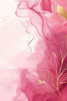 a pink and gold painting with flowers on it