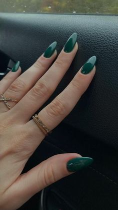 Dark Green Nails, November Nails, Fall Gel Nails, Green Nail, Dark Nails, Prom Nails