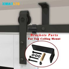 brackets and screws are attached to the side of a garage door with an ad for fixing