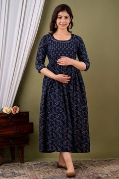 Item Description :- ideal For Women 1.Fabric : Cotton 2.Set : Anarkali Kurti 3.Pattern : Printed and zippers both side 4.Sleeves : 3/4 Sleeve 5.Color :As shown (blue) 6.Work and Design : Gotta work 7.Fit Type : Regular Fit 8.Size: M, L, XL, XXL 9.Length Type :-Calf Length (48-49cm) 10. Occasion:-Festive & Party 11. Type:-Anarkali 12.Style:-anarkali Maternity Wear 13.Neck:-Round Neck Number of Contents in Sales Package Pack of 1 GORA LAXMI ethnic kurti A- Line for women casual wear work wear new Maternity Anarkali, Maternity Feeding Dress, Feeding Gown, Maternity Kurti, Feeding Dresses, Maternity Outfit, Clothes For Pregnant Women, Maternity Nursing Dress, Maternity Gowns