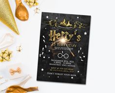 a harry potter birthday party with gold foil and confetti