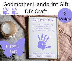 a handprint gift box with the words, godmother diy craft next to it