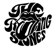 the rolling stones sticker is shown in black and white, with an image of the tongue