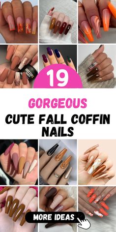 Long Coffin Fall Nails, Fall Nail Designs Coffin Short, Nail Designs For Coffin Shape, Simple Fall Nails Coffin, Fall Nail Designs Coffin Medium, Fall French Tip Nails Coffin, Nail Ideas Fall 2024, Coffin Nails Designs Fall, Coffin Fall Nails Designs