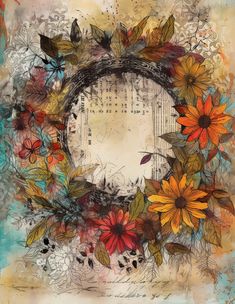 an artistic painting with flowers and music notes