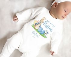 Get ready to capture adorable Easter pictures with this personalised romper for your baby boy's first holiday! 📸🌸 Made with love, it's the perfect gift for new parents. #My1stEaster #BabyBoyFashion #PersonalisedBabyGift #AmazonUK #HoolarooUK Easter Romper, Easter Fashion