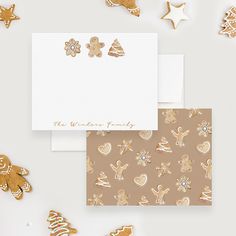 christmas cards with gold foil and ginger cookies